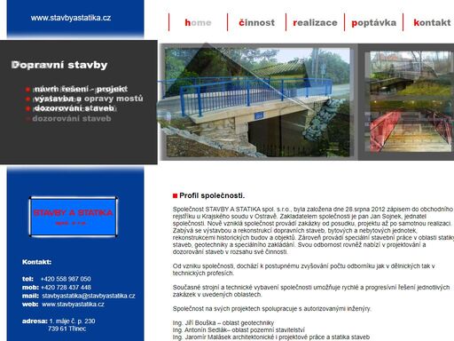 titulní stránka stavby a statika