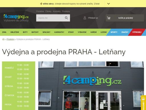 pořiďte na pobočce letňany vybrané outdoorové a kempingové vybavení nebo vyzvedněte svou objednávku z e-shopu 4camping! info o prodejně zde ?