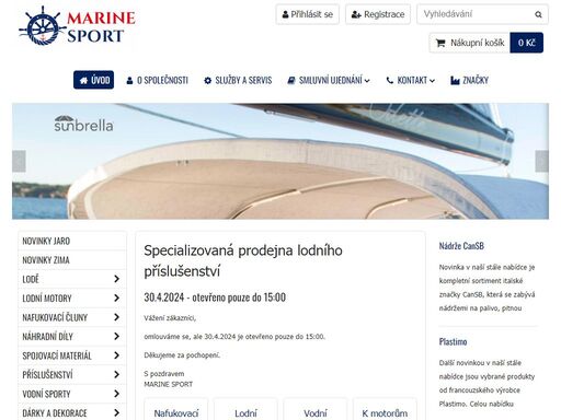 marine sport je firma zabývající se prodejem lodního příslušenství. firma se specializuje na lodní příslušenství od renomovaných značek až po kompletní servis služeb pro své zákazníky.