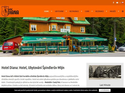hotel diana leží v klidné části horského střediska špindlerův mlýn, nejnavštěvovanějšího a nejoblíbenějšího střediska zimních sportů v české republice.