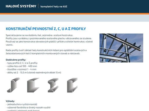 halové systémy - konstrukční profily