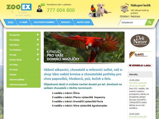 zoo-ex ježdík - přímý dovozce krmiv versele laga, prestige, bento kronen, orlux, nutribird, slaats