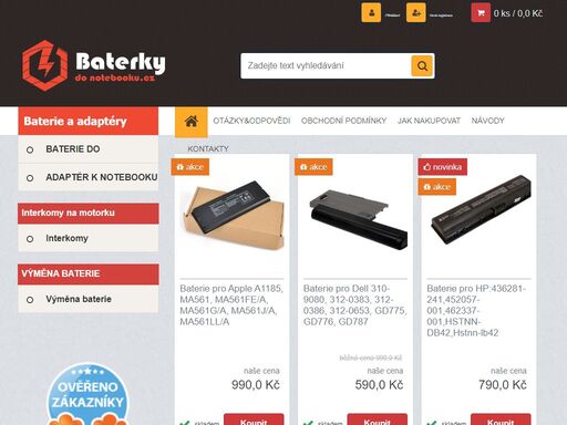 specializovaný e-shop zaměřený na náhradní baterie do notebooků a adaptéry