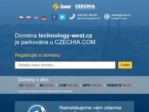 naši doménu technology-west.cz spravuje registrátor regzone.cz na profesionálním hostingu od czechia.com. využijte jejich služeb stejně jako my a získáte skvělou parkovací stránku, špičkové technologické zázemí, nonstop podporu a mnoho dalších výhod.