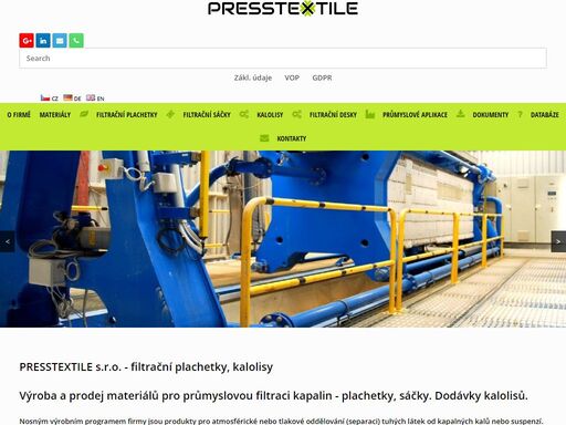 firma presstextile s.r.o. se zabývá výrobou a prodejem filtračních plachetek pro kalolisy v mnoha průmyslových aplikacích a technickým poradenstvím.