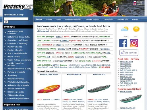 půjčovna lodí a raftů, prodejna - kanoe, rafty, kajaky, pramice, nafukovací čluny gumotex - raft colorado, raft pulsar, kanoe baraka, kanoe palava, kanoe orinoco, kanoe scout, kajak helios, kajak solar, swing, kanoe vydra, kanoe samba, vodácké vybavení.