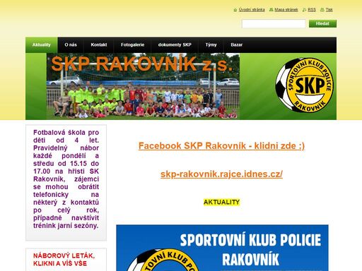 úvodní stránka sportovního klubu policie rakovník