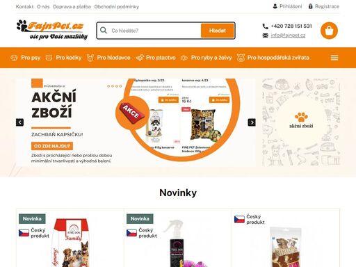 homepage. rodinný eshop,  osobní péče


většina zboží z domácí produkce


3 % zisku fajnpet.cz přispívá na nadační fond psí naděje


poštovné zdarma  při nákupu nad 1499kč