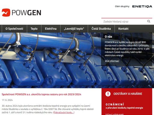 powgen a.s. vyrábí teplo pro téměř 800 domácností a desítku zákazníků z průmyslu, firem i škol ve studénce od roku 2010. v pěti městech české republiky také vyrábí elektrickou energii.