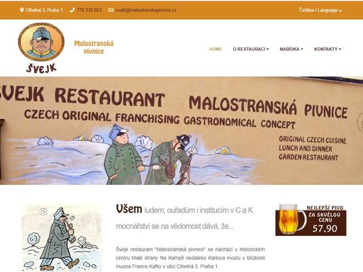 švejk restaurant malostranská pivnice se nachází v historickém centru malé strany na kampě nedaleko karlova mostu | malostranskapivnice.cz