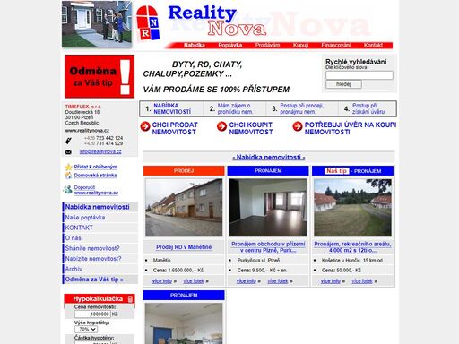 timeflex, s.r.o. (reality nova). realitní kancelář. prodej i pronájem nemovitostí. nabídky, poptávky. rodinné domy, byty, chaty a chalupy, kanceláře, obchody, sklady, pozemky
