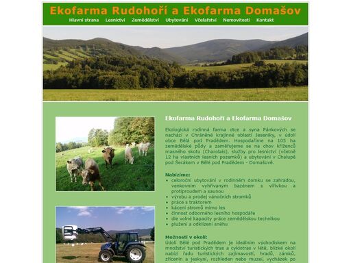 ekofarma rudohoří a ekofarma domašov - bělá pod pradědem, jeseníky - ekologický chov dobytka, zemědělské a lesnické práce, ubytování jeseníky.
