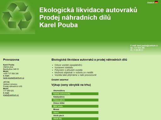 ekologická likvidace autovraků a prodej náhradních dílů v plzeňském a karlovarském kraji. karel pouba, bezdružice. tel. 737 858 306.