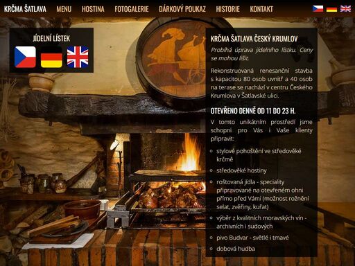 v unikátním renesančním prostředí ochutnejte naše speciality na roštu, středověkou hostinu, pivo budvar i výběr z kvalitních moravských vín.