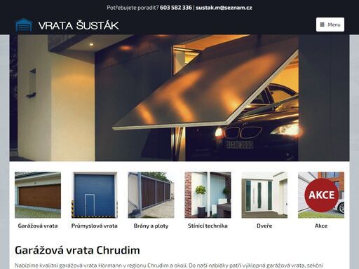 miroslav šusták – chrudim dodává garážová vrata, průmyslová vrata, brány, sekční garážová vrata a stínicí techniku.