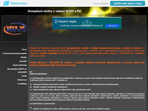 služby v oblasti bezpečnosti práce a požarní ochrany