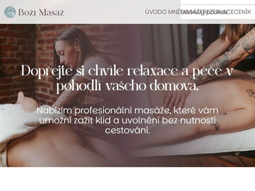 dopřejte si chvíle relaxace a péče v pohodlí vašeho domova. jmenuji se kateřina a nabízím profesionální masáže, které vám umožní zažít klid a uvolnění bez nutnosti cestování. během mého pobytu v anglii jsem absolvovala studium na masérské škole the vocational academy v essexu, kde jsem získala cenné zkušenosti v různých masážních technikách. ke každému klientovi