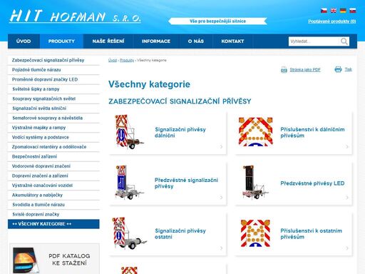 hit hofman vyrábí a dodává výstražná světelná zařízení a bezpečnostní systémy pro pozemní komunikace, barvu a balotinu pro vodorovné dopravní značení. signalizační přívěsy, světelné šipky, světelné rampy, soupravy signalizačních světel, výstražné rampy, dopravní značky.