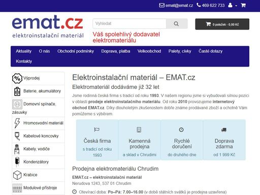 prodejna elektromateriálu v chrudimi s tradicí od roku 1993. internetový obchod emat.cz, elektroinstalační materiál světlana štědrá. 