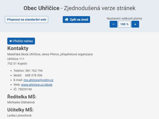oficiální stránky obce uhřičice ? v obci se nachází mateřská škola s jídelnou, kulturní zařízení a knihovna, tj sokol. obec uhřičice leží v okrese přerov * senioři