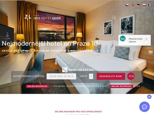 iris hotel eden je čtyřhvězdičkový hotel na praze 10 umístěný v severní části komplexu eden areny, fotbalového stadionu sk slavia praha.
