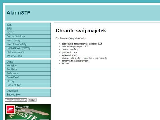 alarmstf - chraňte svůj majetek (ezs, cctv, vrata, brány, kabeláže, tv, domácí telefony)