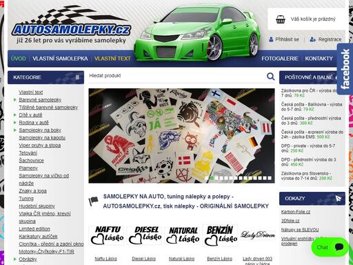 samolepky na auto výroba a prodej, tuning samolepky, nálepky vlastní text, tisk barevné samolepky, polepy na boky, šachovnice, 3d samolepící fólie, samolepky dítě v autě, nhl, tetování, draci, lebky, zvířata, startovní čísla, hudební skupiny, loga
