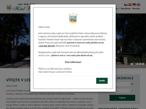lesní hotel peršlák leží v krásném romantickém prostředí jižních čech. nabízí dokonalé podmínky pro duševní a fyzický odpočinek.