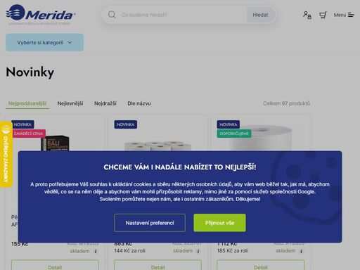 merida je evropská výrobní a obchodní síť prodávající sanitární zařízení a hygienické prostředky.