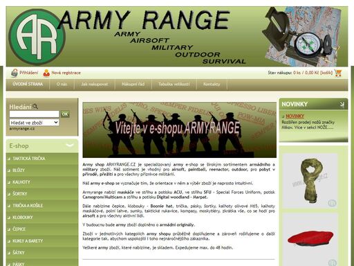 army, armyshop, army-shop, military, airsoft, maskáče, přežití, vojenské, armádní specializovaný armyshop se širokým sortimentem armádního a military zboží. sortiment je vhodný pro airsoft, pobyt v přírodě, přežití, reenactor a sběratele vojenských věcí.