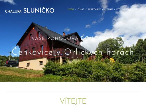 čenkovice ubytování v horské chalupě sluníčko. ubytování v horských apartmánech, penzion orlické hory. kapacita maximálně 20 lůžek. ubytování v lyžařském a rekreačním středisku čenkovice, orlické hory. skiareál buková hora, sjezdovky, vleky, lanovka.