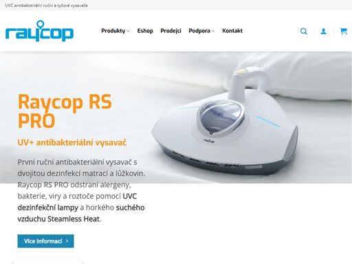 raycop ruční uvc antibakteriální vysavač s dvojitou dezinfekcí matrací a lůžkovin. odstraní bakterie, viry a roztoče. výkonný bezdrátový tyčový vysavač na podlahy.