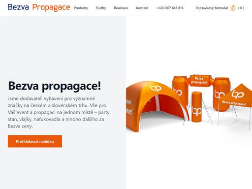 nůžkové alias párty stany, nafukovací brány (nafukovadla), vlajky a další propagační produkty pro vaší firmu s vlastním potiskem.