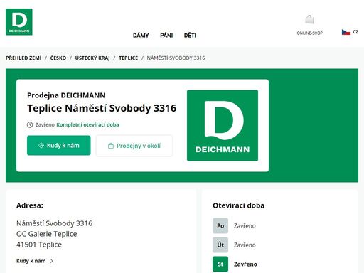 váš prodejnu deichmann náměstí svobody 3316 ve teplice ? otevřít pracovní dobu a ? telefonní číslo ? zobrazit nyní.