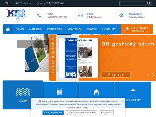 kto haná s.r.o. v lokalitě kroměříž, hulín, holešov a bystřice pod hostýnem zajišťuje velkoobchodní a maloobchodní prodej v sortimentu voda, topení, plyn, vybavení do koupelny a koupelnové studio