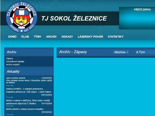stránky obsahují aktuální informace o zápasech fotbalového klubu železnice.