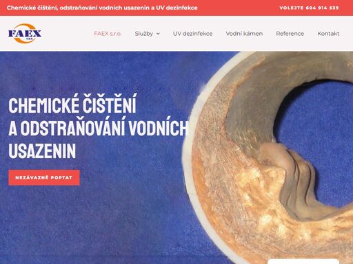 chemické čištění potrubí a vodního kamene z technologických soustav, jako kotle, bojlery, výměníky, rozvody teplé vody, uv desinfekce.