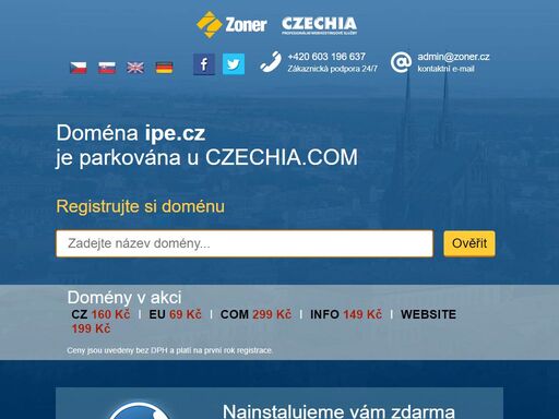 naši doménu ipe.cz spravuje registrátor regzone.cz na profesionálním hostingu od czechia.com. využijte jejich služeb stejně jako my a získáte skvělou parkovací stránku, špičkové technologické zázemí, nonstop podporu a mnoho dalších výhod.