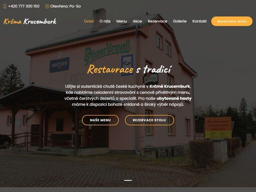 objevte kouzlo krčmy krucemburk, rodinné restaurace v srdci krucemburku, kde se tradice snoubí s láskou k gastronomii. nabízíme bohaté menu tradiční české kuchyně, připravené z kvalitních lokálních surovin, rozmanitý výběr nápojů a útulné prostředí pro každou příležitost - od rodinných obědů přes narozeninové oslavy až po svatební hostiny. přijďte ochutnat, co dělá naši krčmu místem plným chutí a radosti.