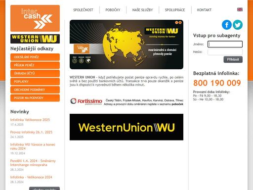 pobočky western union praha, brno a další česká města. široká síť poboček čr – western union směnárny interchange, fortissimo a další. podívejte se na naše western union poplatky