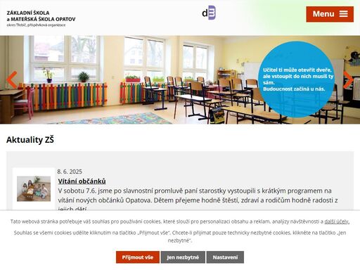 vítejte na oficiálních stránkách zš a mš opatov. veškeré potřebné kontakty a novinky naleznete zde. zavítejte k nám do zábavného světa výuky!