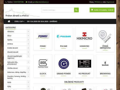 kamenný a internetový obchod, prodej zbraní,střeliva,optiky,oblečení,bot pro sport, lov a myslivost. 