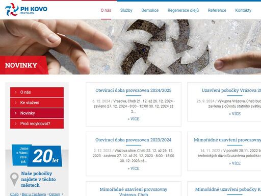 jsme předními zpracovateli kovového odpadu v regionu západních čech. naše pobočky a dceřiné společnosti najdete karlovarském, ústeckém, plzeňském, středočeském kraji a v praze. pravidelně inovujeme...