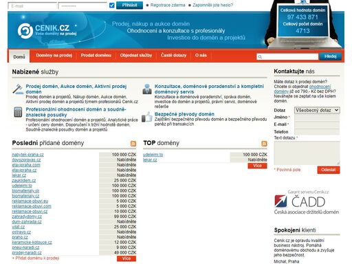 prodej domén, nákup a aukce domén. ohodnocení a konzultace s profesionály. investice do domén a projektů. to a ještě více je cenik.cz
