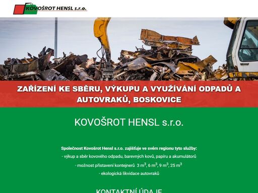kovošrot hensl s.r.o. z boskovice | zajišťujeme výkup a sběr kovového odpadu, barevných kovů, papíru a akumulátorů. rovněž zajišťujeme ekologickou likvidaci vozidel.