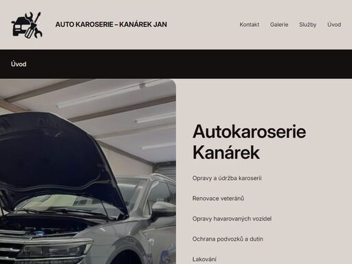úvod autokaroserie kanárek opravy a údržba karoserii renovace veteránů opravy havarovaných vozidel ochrana podvozků a dutin lakování specializace na opravy karosérií odtah vozidel svařování hliníku a nerezových materiálů letování - pájení