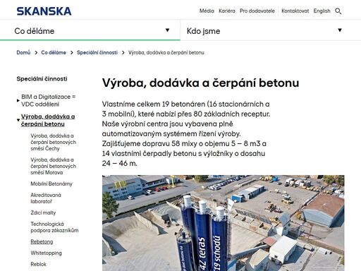 vlastníme celkem 19 betonáren (16 stacionárních a 3 mobilní), které nabízí přes 80 základních receptur. naše výrobní centra jsou vybavena plně automatizovaným systémem řízení výroby. zajišťujeme...