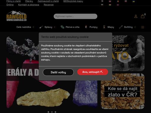 rýžování zlata, rýžovací splavy, rýžovací pánve. obchod pro zlatokopy, zlatokopecká výbava, zajímavosti o zlatě, filmy o zlatě, ceny zlata ?? rawgold