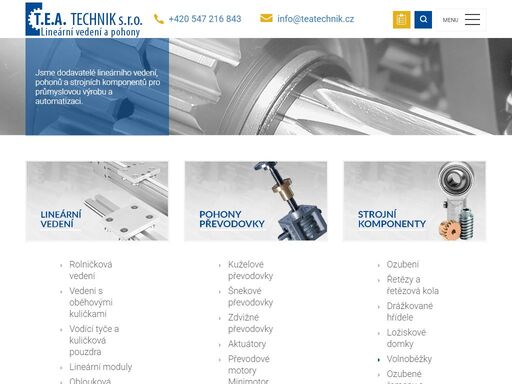 dodáváme kvalitní lineární vedení a pohony, vodící tyče i převodovky. společnost tea technik poskytuje také poradenskou a projekční činnost.