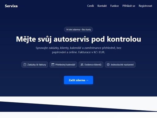 servixa je online systém pro autoservisy, který zjednoduší správu zakázek, faktur i klientů. mějte přehled v kalendáři, plánujte práci efektivně a ušetřete čas. vyzkoušejte servixu zdarma na 14 dní, bez závazků.